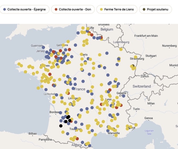 Carte des 294 fermes de Terre de Liens