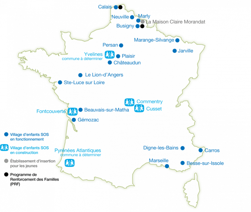 Carte des villages d'enfants en 2021